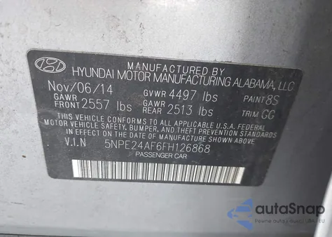 2015 Hyundai Sonata Se из США, поврежденный, VIN 5NPE24AF6FH126868